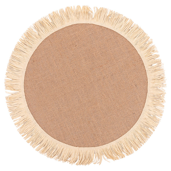 ROUND JUTE PLACEMAT   PAPER FRINGE - 5918039