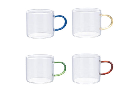 ハンドル付きホウケイ酸ガラス製コーヒーカップ 90ML 4種アソート - 5922674