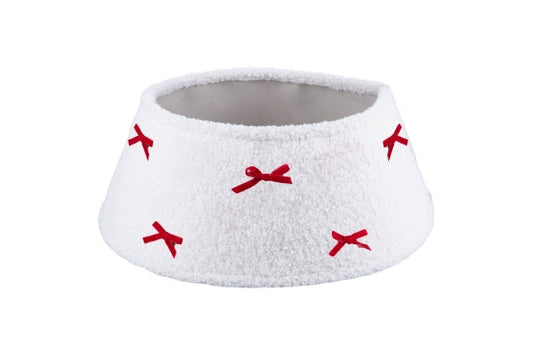 WHITE TEDDY CHRISTMAS TREE COVER + BOWS - 5923862