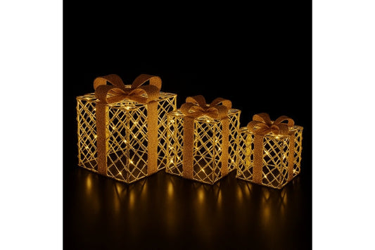 クリスマスセット 3個入りギフトボックス LED ホワイトゴールド インターナショナル - 5923940