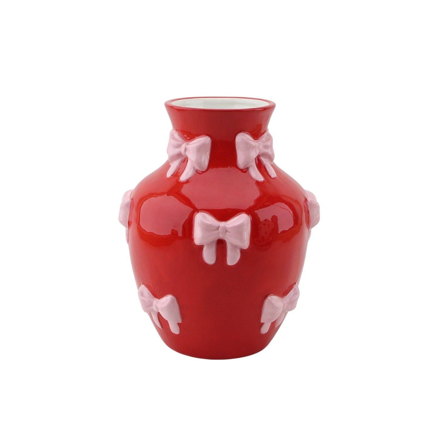 Vaso - Vaso per fiori con nastri - Rosso/Rosa - 14x14x19cm