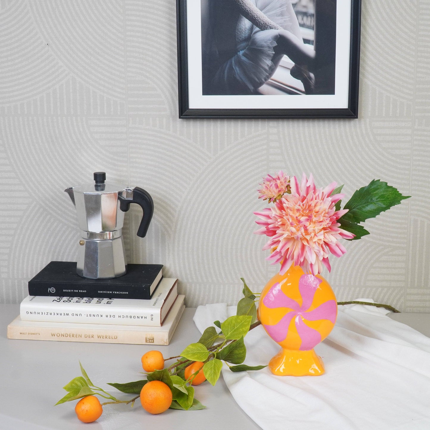 Vaso de flores - Rebuçado de caramelo - Cerâmica - Rosa/Laranja - 12x6,5x20cm