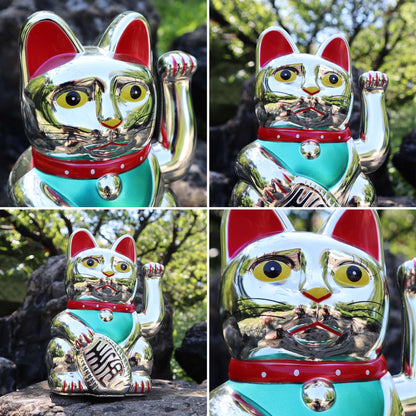 Chat chanceux argenté 15cm