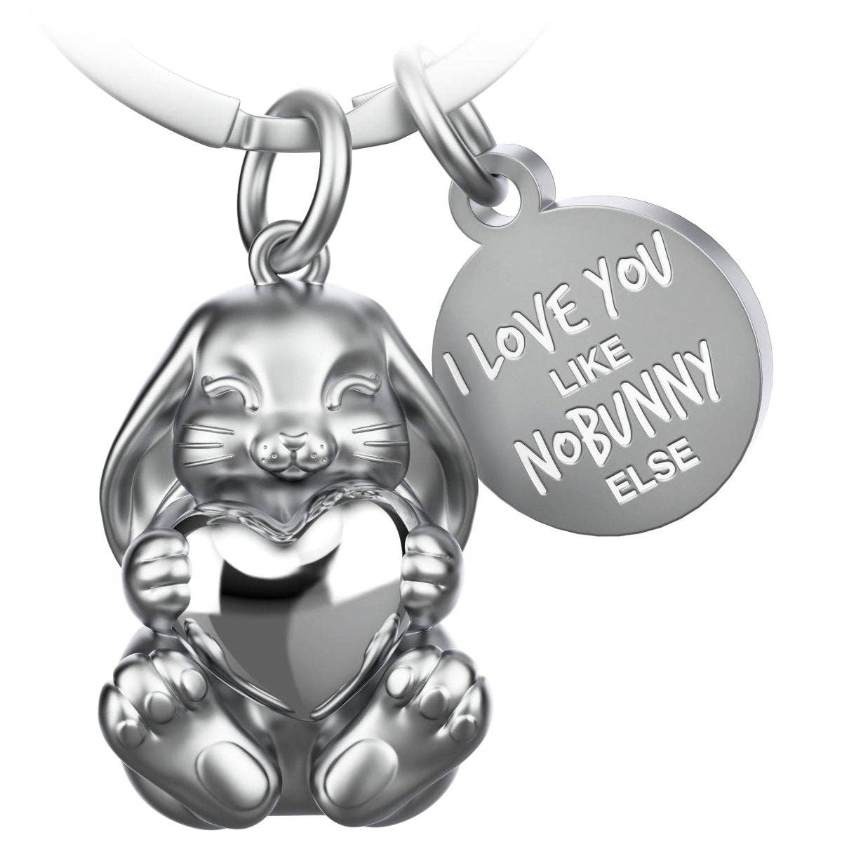 Porte-clés « I love you like nobunny else » en forme de lapin « Bunny » avec gravure. Joli porte-bonheur avec cœur