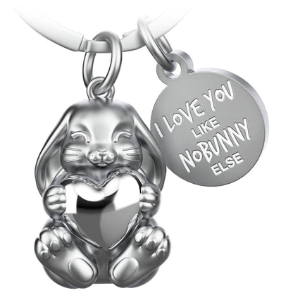 Porte-clés « I love you like nobunny else » en forme de lapin « Bunny » avec gravure. Joli porte-bonheur avec cœur