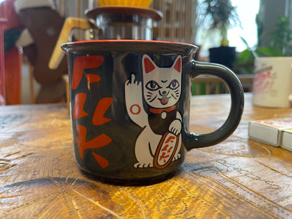 Taza de gato de la suerte "Que te jodan, Neko"