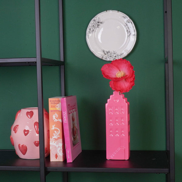 Vase à fleurs - Vase de maison - Céramique - Rose néon - 7,5x6x23 cm