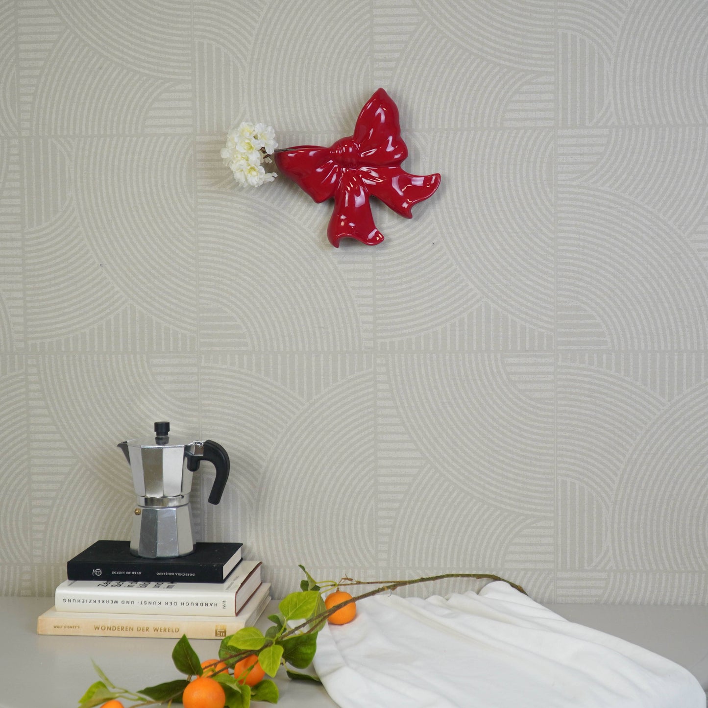 壁掛け花瓶 - アーチ型壁掛け花瓶 - セラミック製 - レッド - 19x18.5x5.5 cm