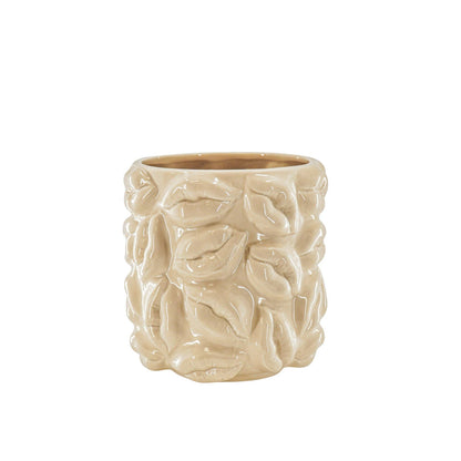 Bloempot - Kusjes - Keramiek - Beige - 17,5x17,5x17,5 cm