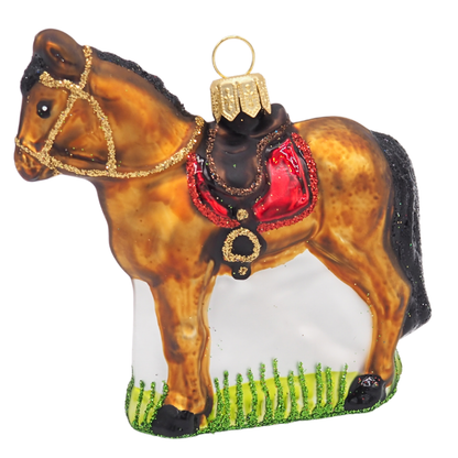 Adorno navideño de caballo con silla de montar