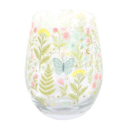 Luna Bloom stemless glass with floral pattern