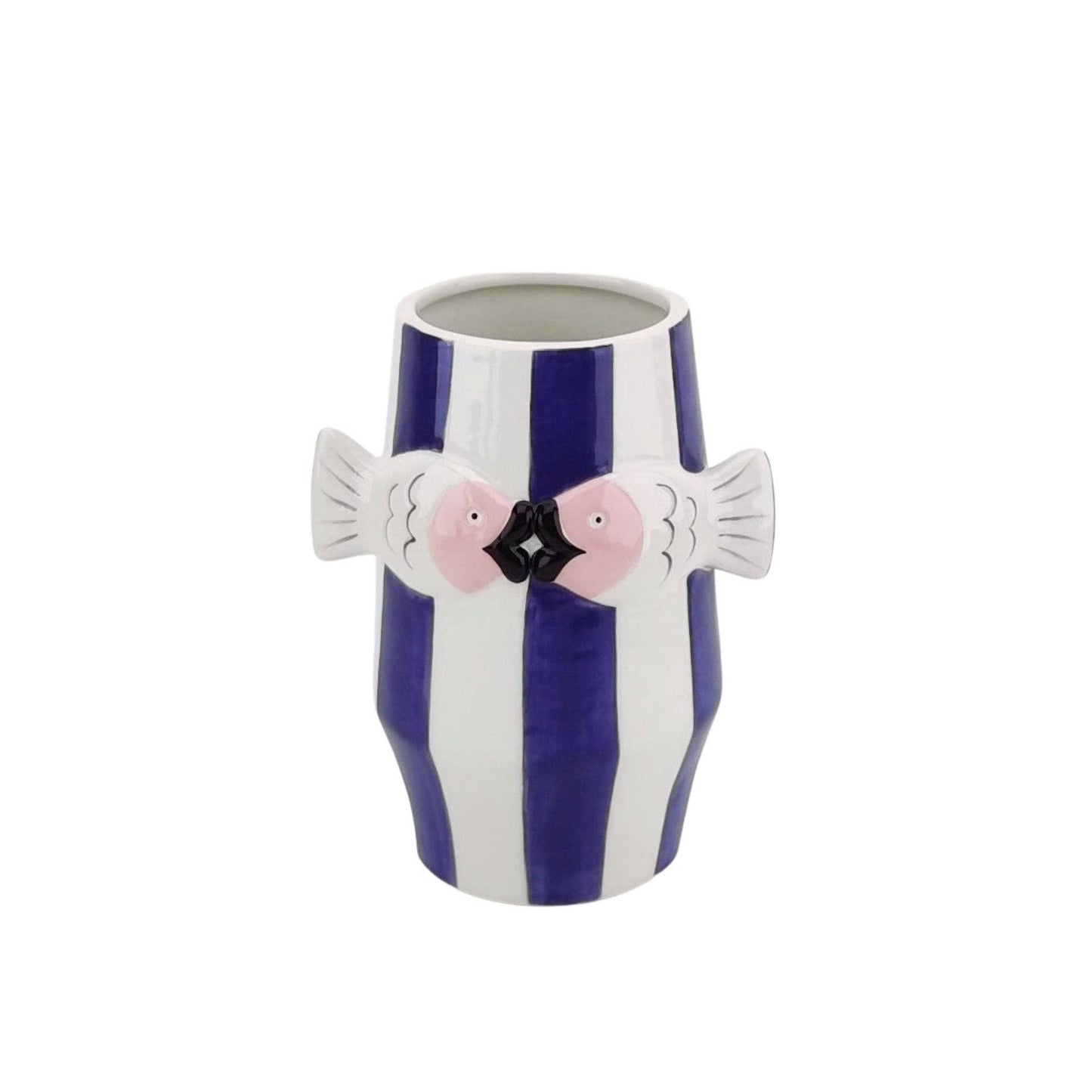 Vaso - Vaso per fiori a forma di pesce - Blu/Bianco/Rosa - 14x11,5x18,5 cm