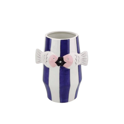 Vaso - Vaso per fiori a forma di pesce - Blu/Bianco/Rosa - 14x11,5x18,5 cm