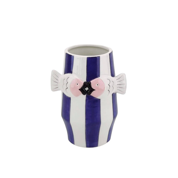 Vaso - Vaso per fiori a forma di pesce - Blu/Bianco/Rosa - 14x11,5x18,5 cm