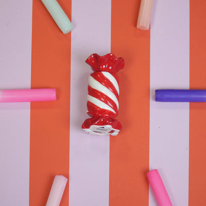 Bougeoir - Bonbon Toffee - Céramique - Rouge/Blanc - 7,5x7,5x13 cm