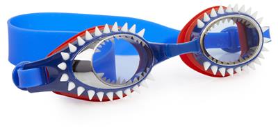 Bling2o LUNETTES DE NATATION: FISH-N-CHIPS - Requin Tigre Marine, bleu, silicone, sangle réglable, Protection UV à 100 %, anti-buée, en boîte de rangement transparente, 3+