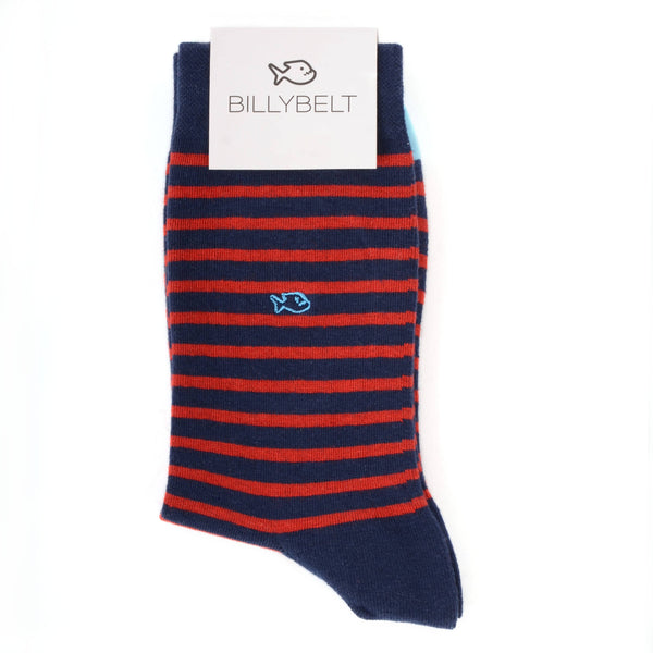 Calcetines de rayas azul marino y rojo