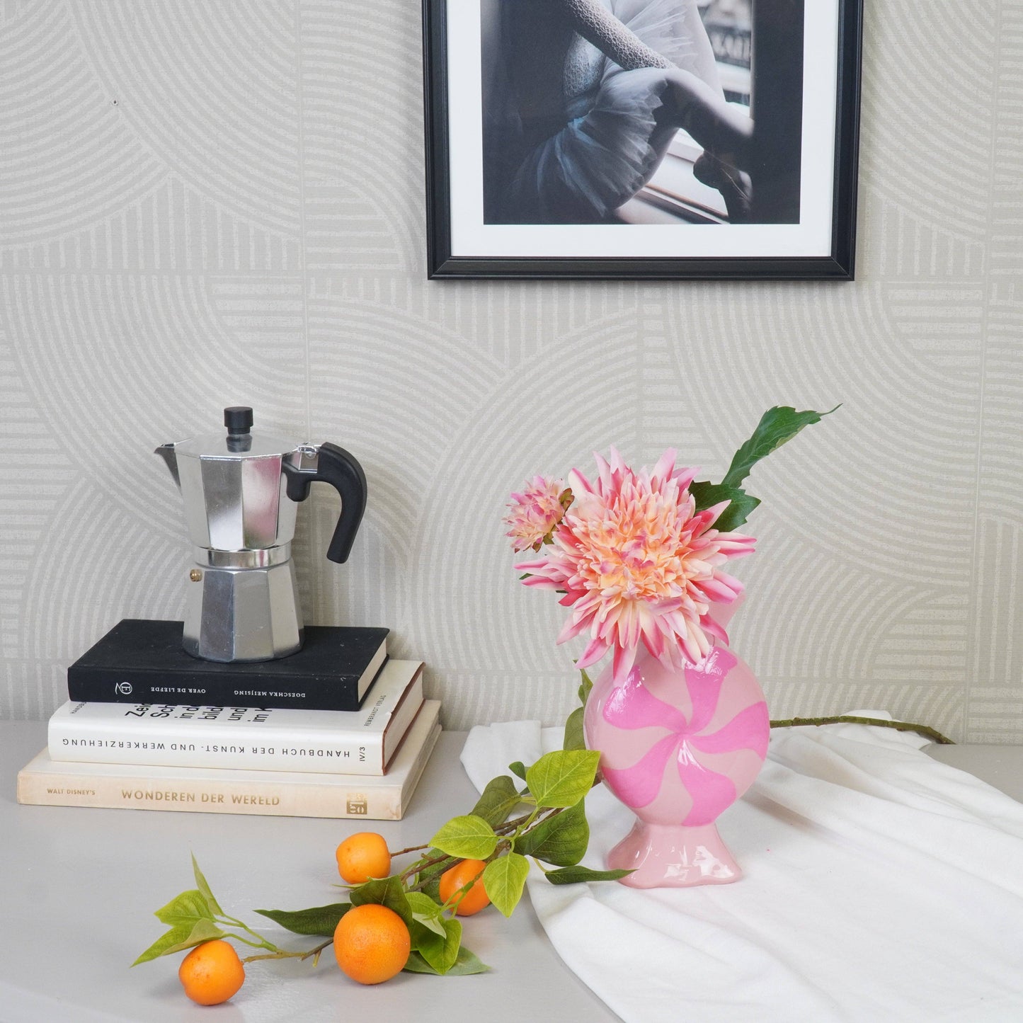 Flower Vase - Caramel Candy - Ceramic - Red/White - 12x6.5x20cm