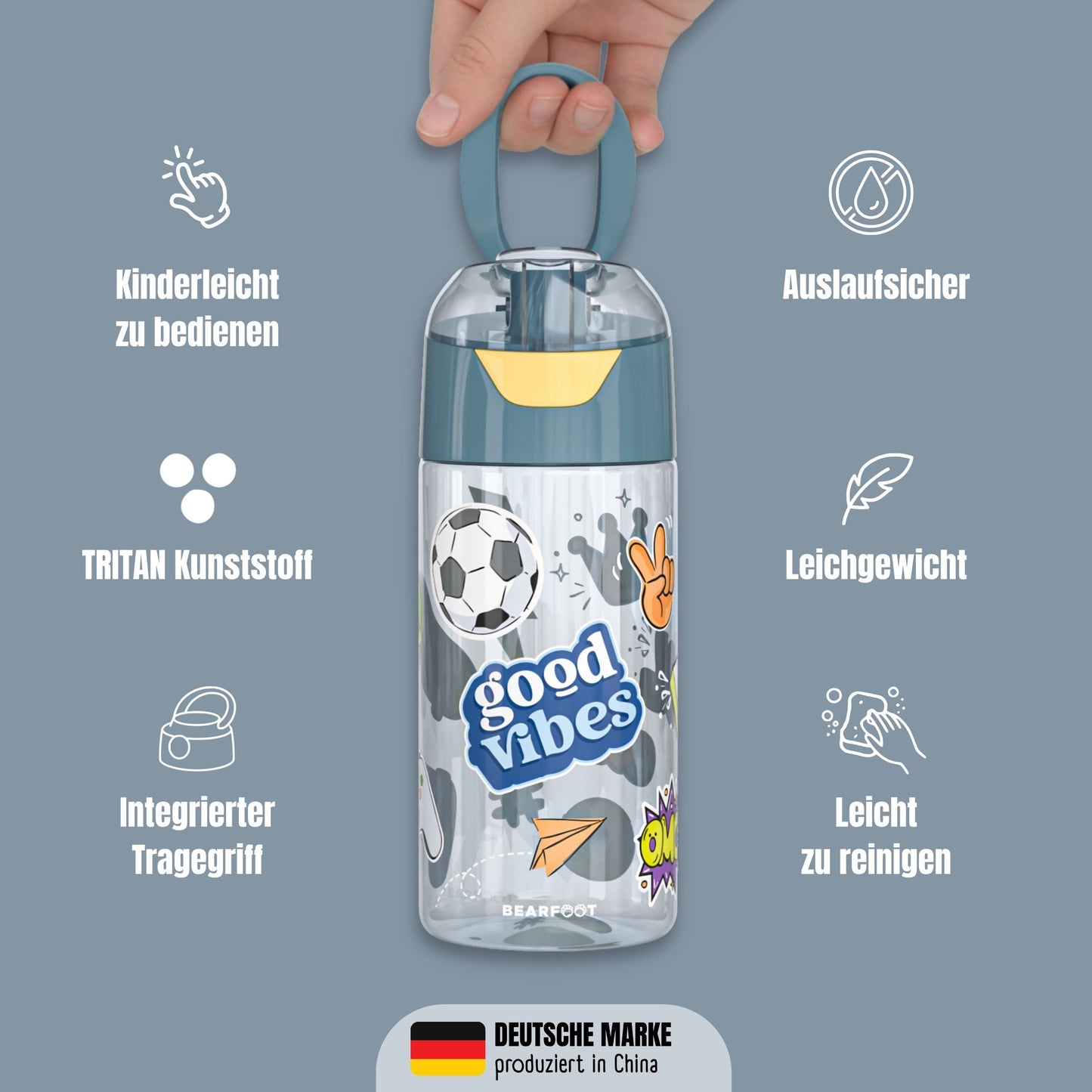 Trinkflasche Kinder leichte Wasserflasche - Sticker blau