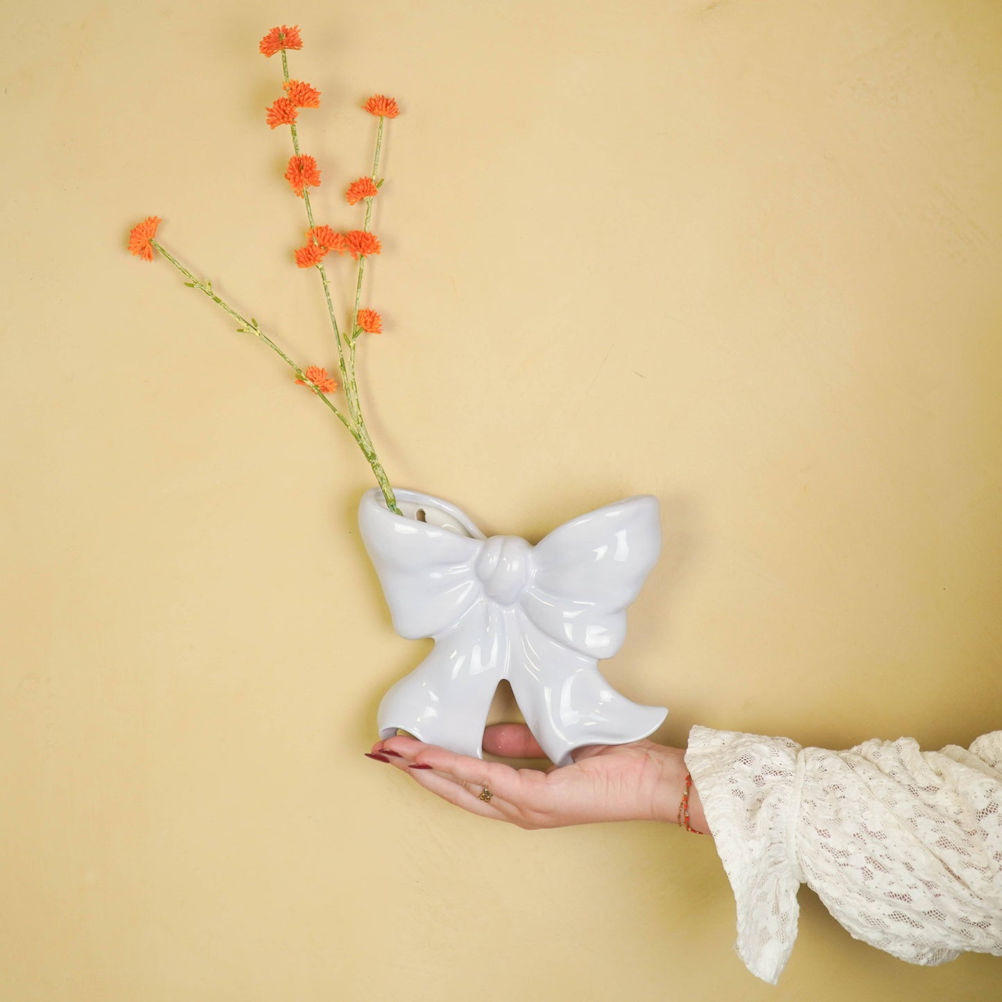 壁掛け花瓶 - ボウル型花瓶 - 陶器 - ライラック - 19x18.5x5.5 cm