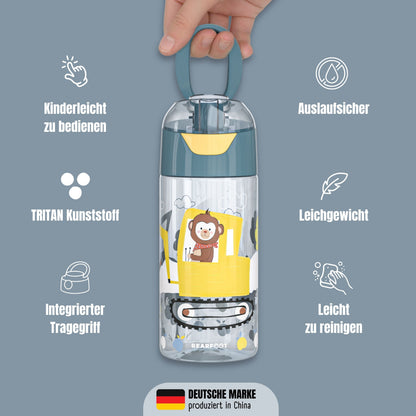 Kids' Water Bottle, Lightweight Water Bottle - Excavator & Monkey