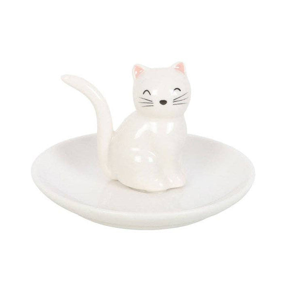 Piatto portaoggetti con la faccia di un gatto bianco seduto
