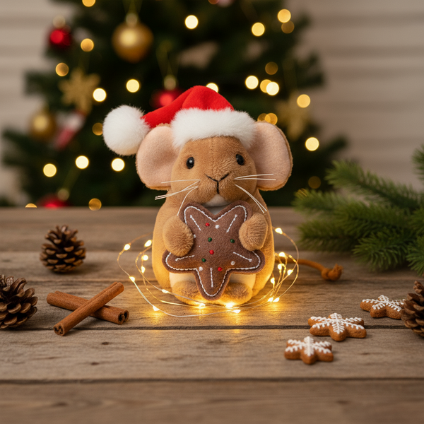 Ratinho de peluche de Natal com biscoito