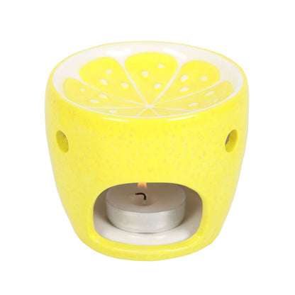 Lemon-colored oil burner with lid