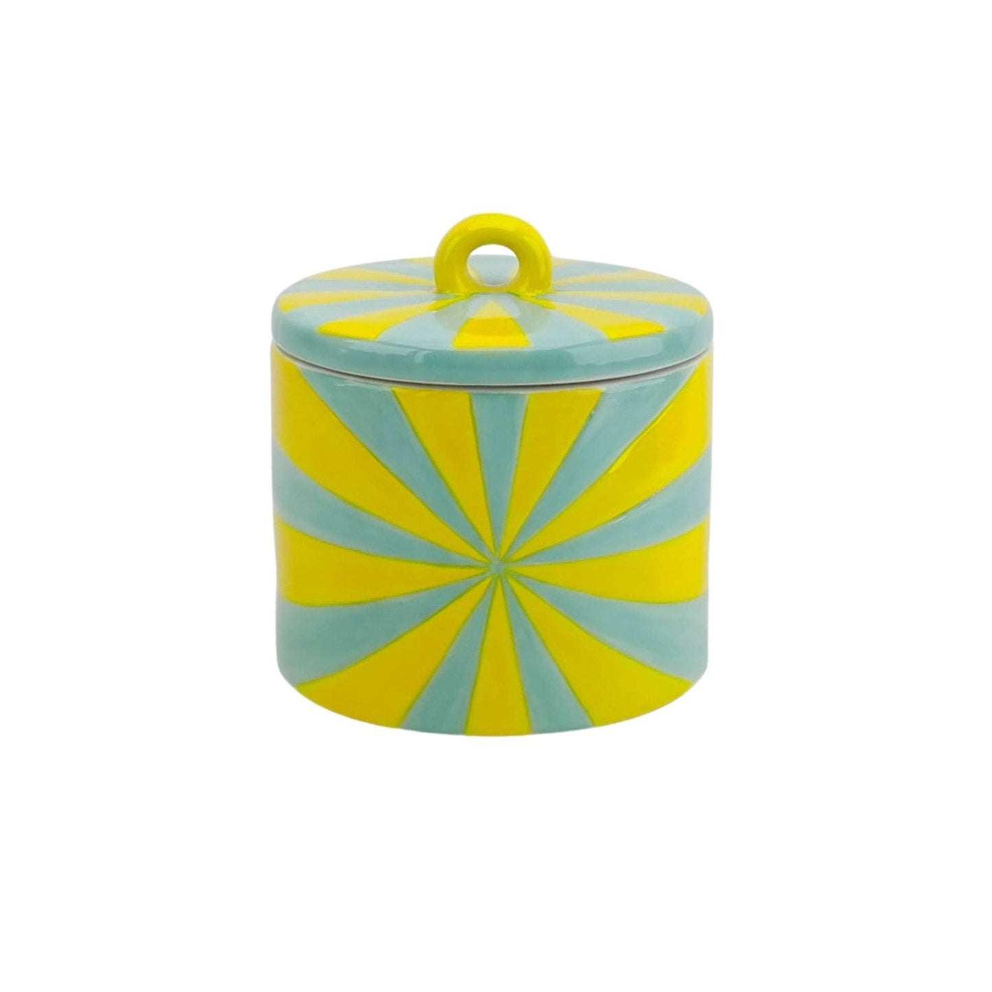 Decoratieve pot - Wervelpatroon - Dolomiet - Geel/Muntgroen - 11x11x11,5 cm