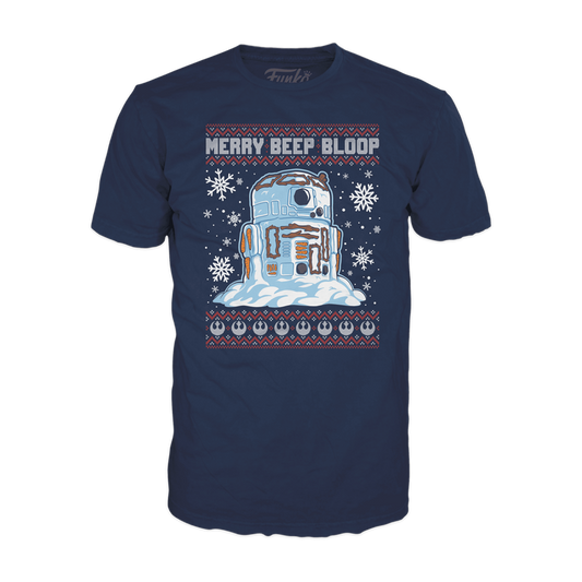 snowman r2 d2 merry beep bloop boxed tee