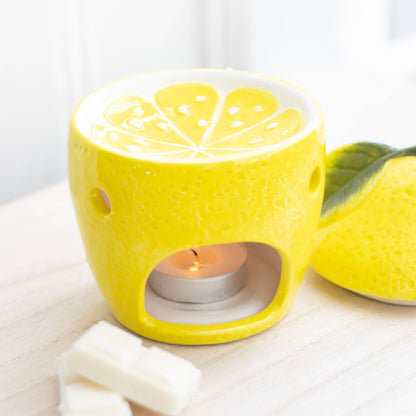 Lemon-colored oil burner with lid