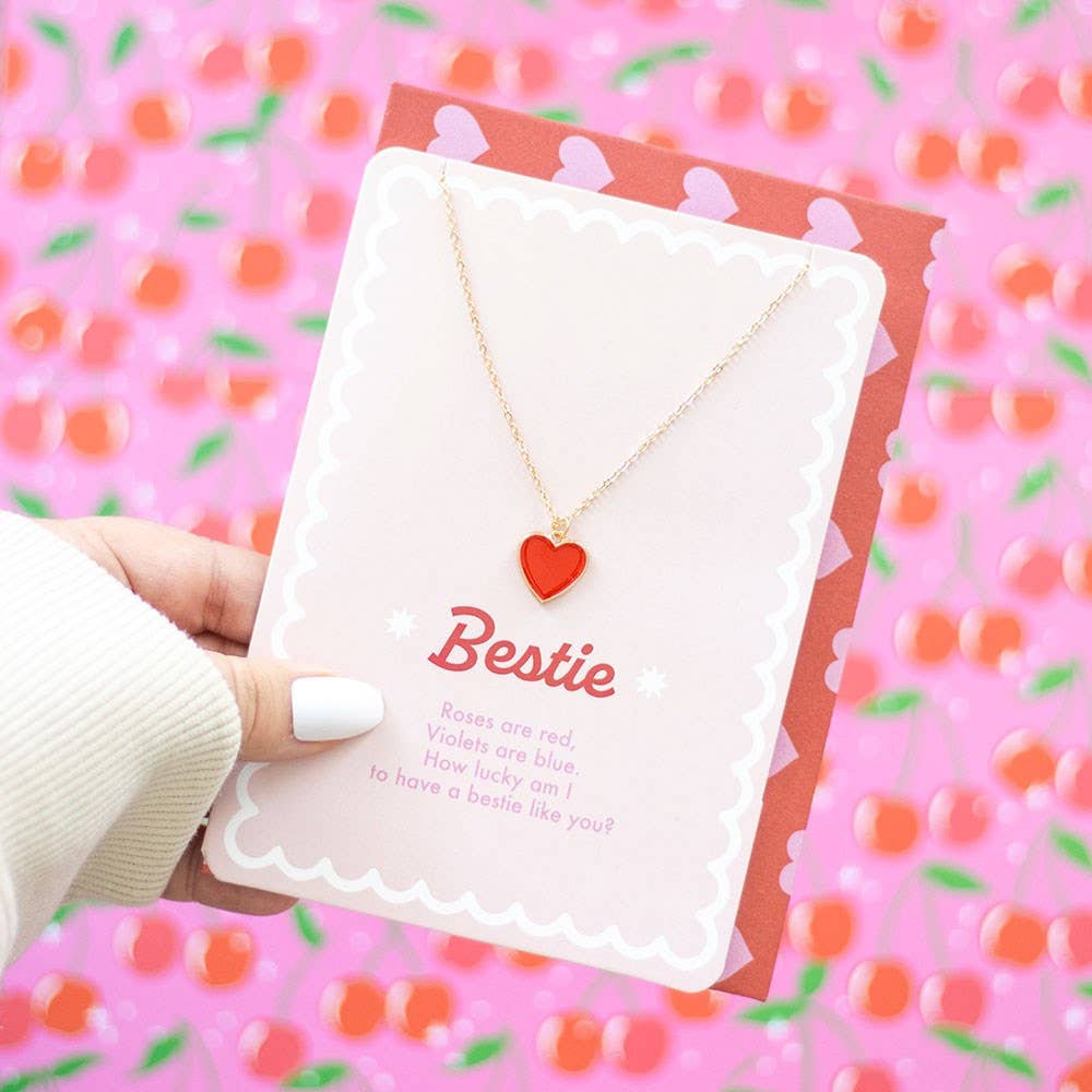 Collar de corazón de esmalte, tarjeta de felicitación para el Día de San Valentín para mi mejor amiga.