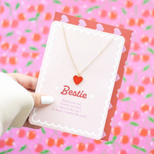 Collana a forma di cuore in smalto, biglietto d'auguri per San Valentino per la migliore amica