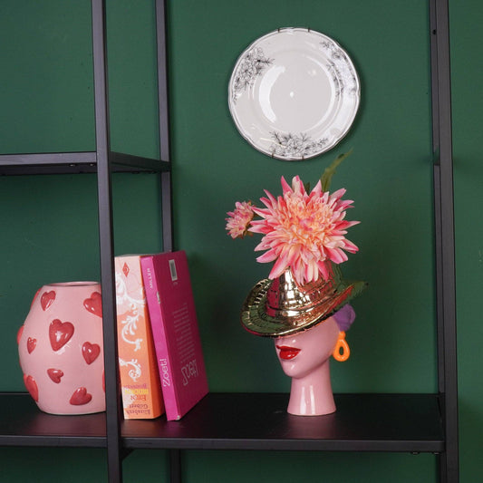 Vaso de flores - Vaso em forma de chapéu de cowboy - Dourado - 19x16x23,5 cm