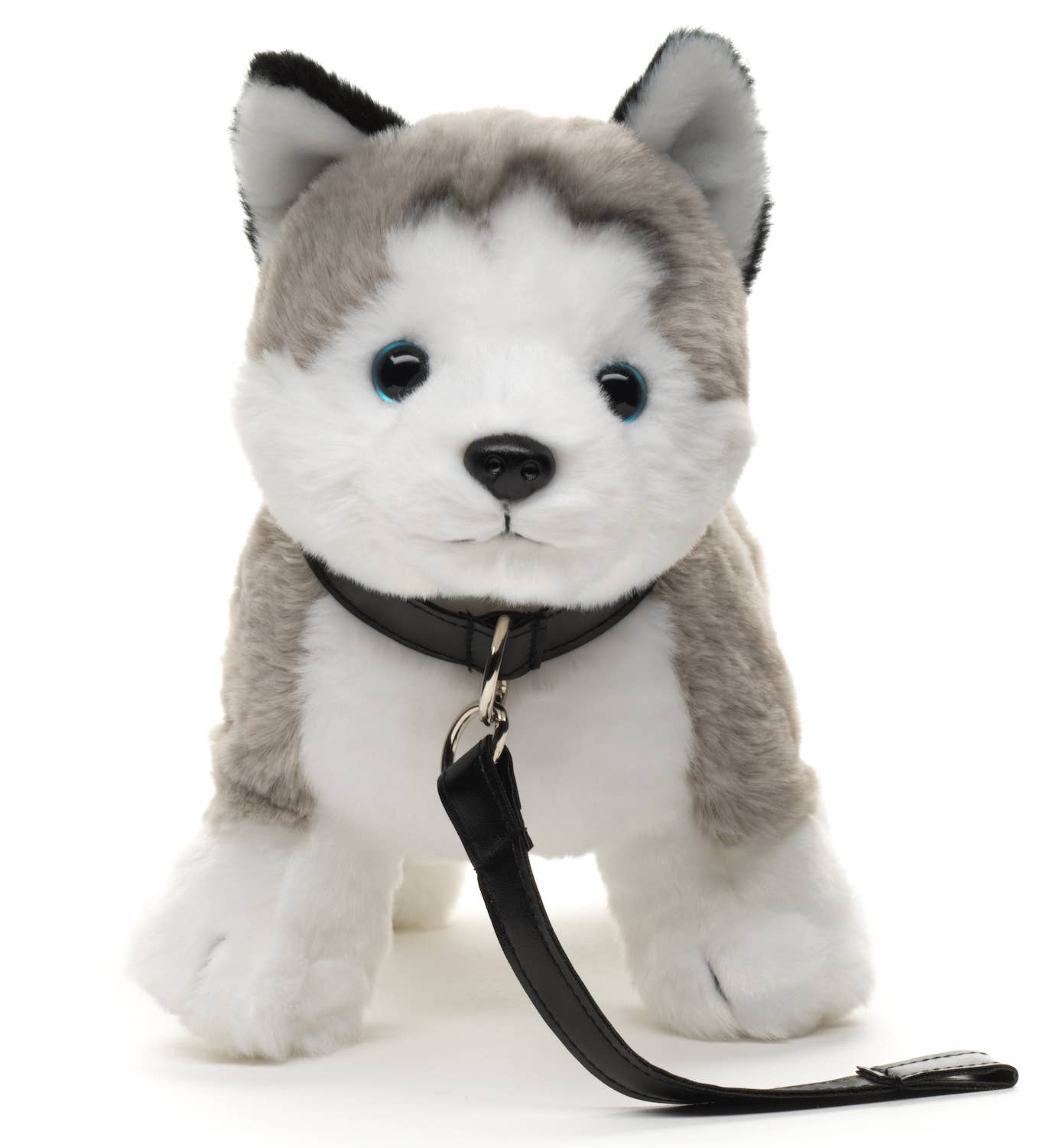 Peluche de husky gris, de pie (con correa)