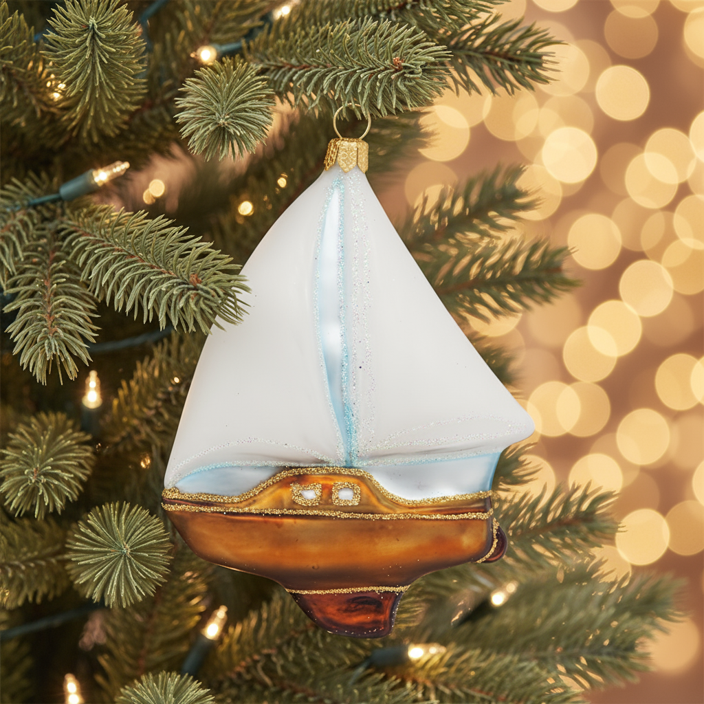 Kerstbal in de vorm van een zeilboot