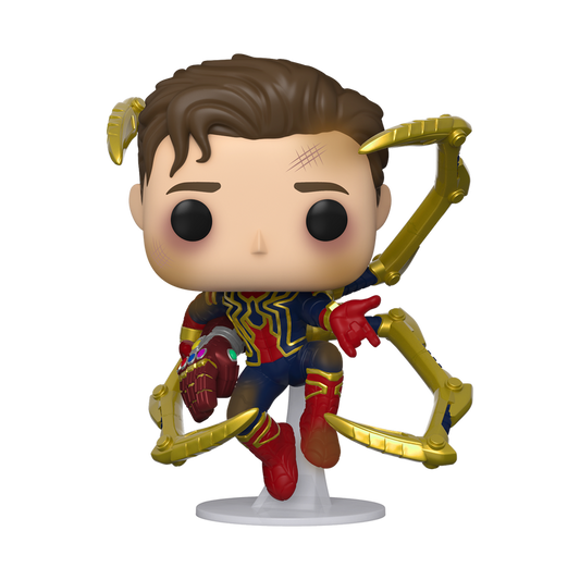 Iron Spider sin máscara y Infinity Gauntlet