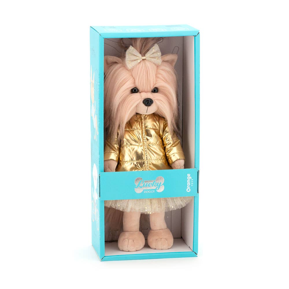 Poupée chien Lucky Yoyo : Veste Dorée-38cm