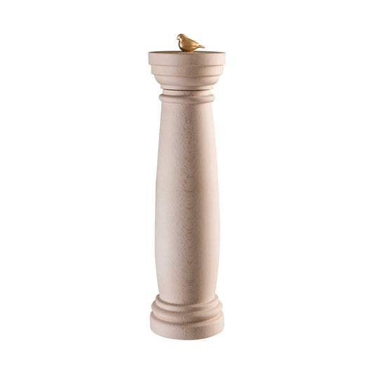 Moulin à épices "Column" en hêtre blanc mat avec petit oiseau doré