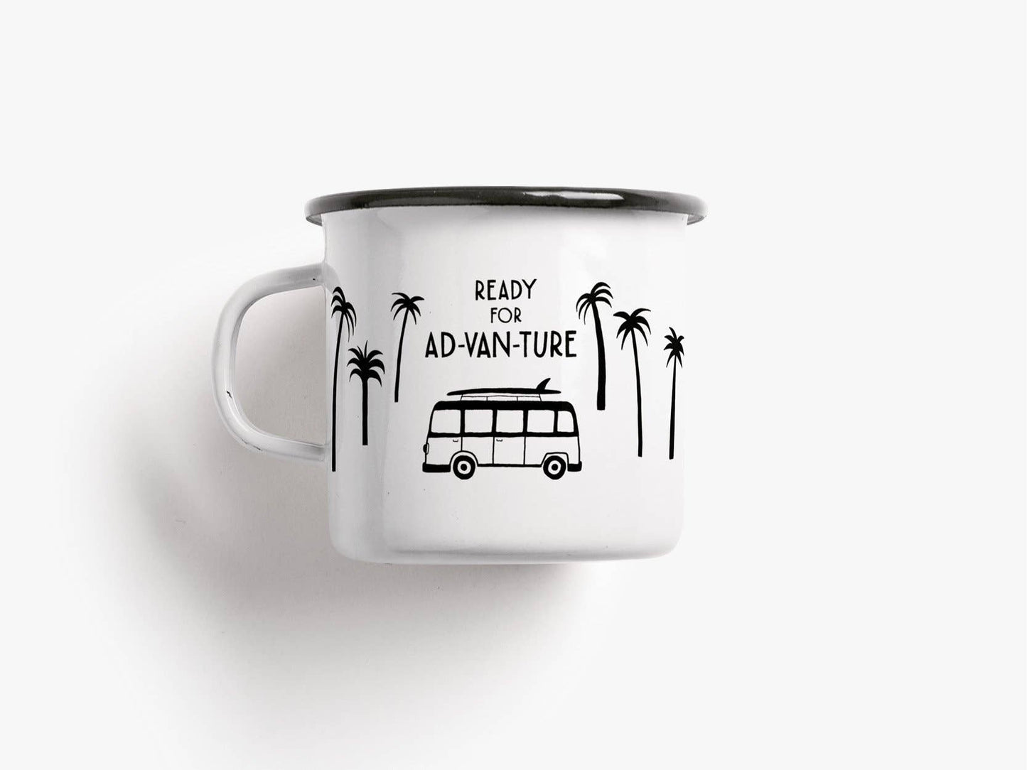 Taza de esmalte "Listo para Ad-Van-Ture"