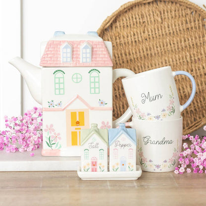 Pastel house-shaped teapot