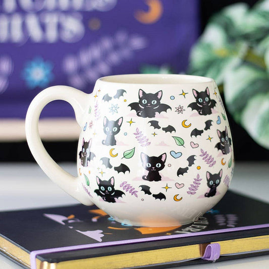 Tasse ronde en céramique avec motifs de chats noirs mignons et mystérieux