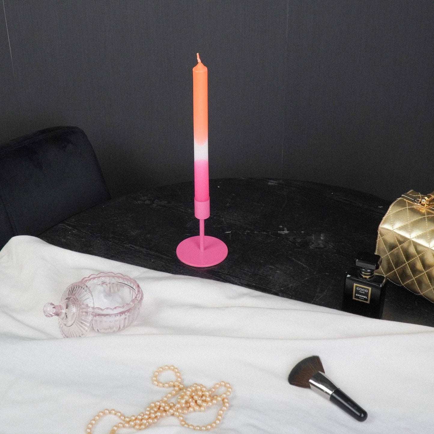 Bougeoir - Basique - Métal - Rose Néon - 8x8x10cm