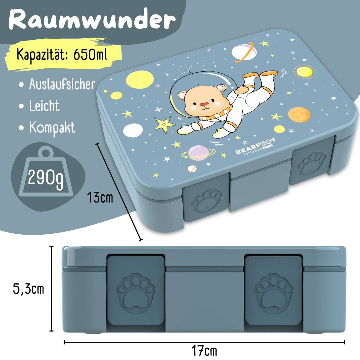 Brotdose mit Fächern, leicht & auslaufsicher - Bär blau
