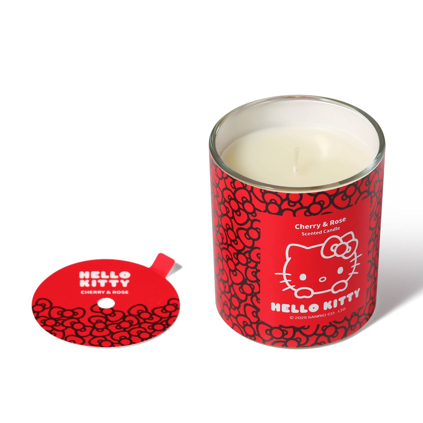 Vela roja con estampado original de Hello Kitty y aroma a cereza y rosa