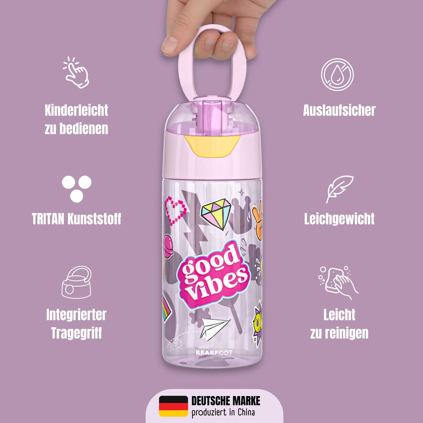 Kids' water bottle, lightweight water bottle - purple stickers