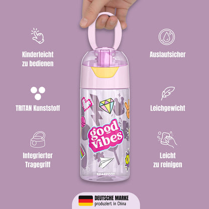 Kids' water bottle, lightweight water bottle - purple stickers