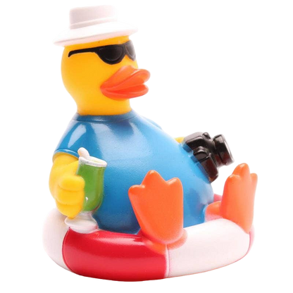 Pato turista en una boya