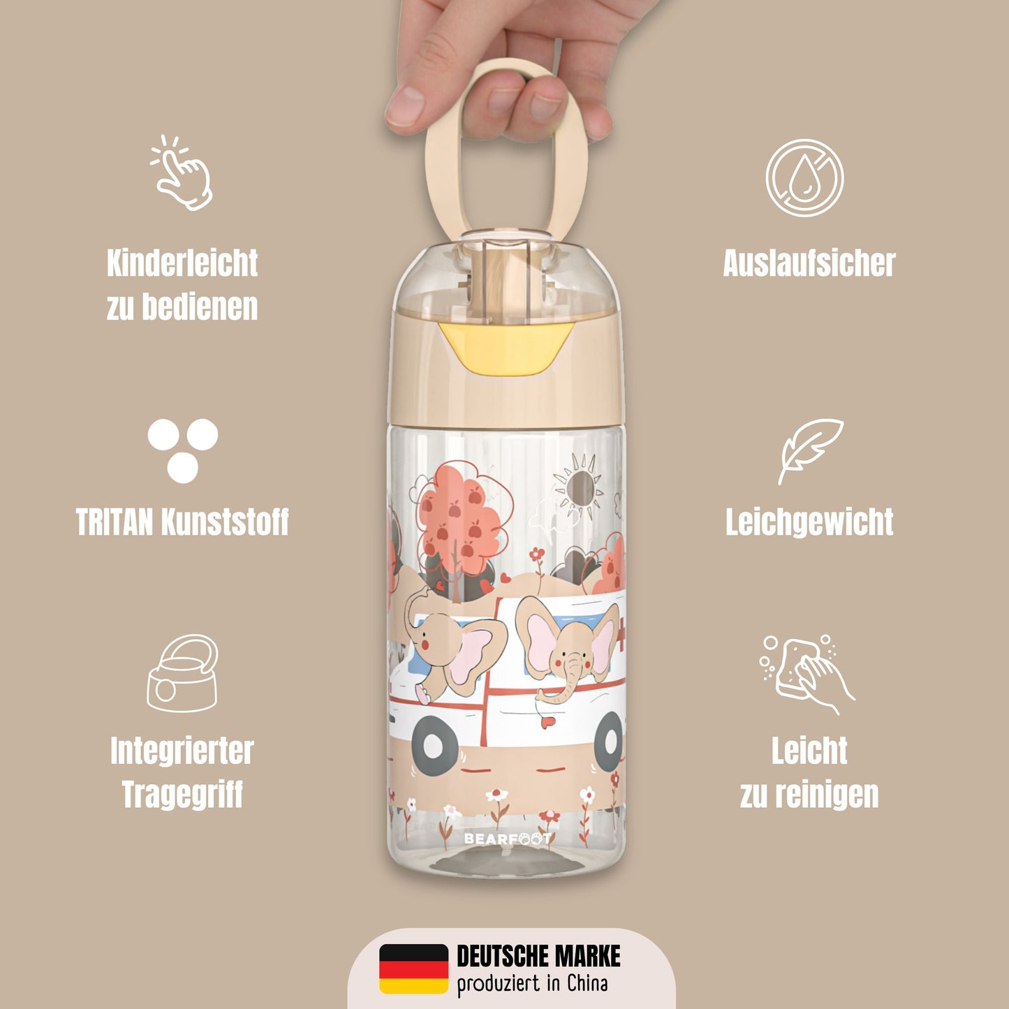Kids' Water Bottle, Lightweight Water Bottle - Elephants