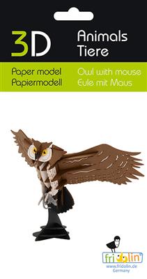 3Dペーパーモデル - ネズミを持ったフクロウ